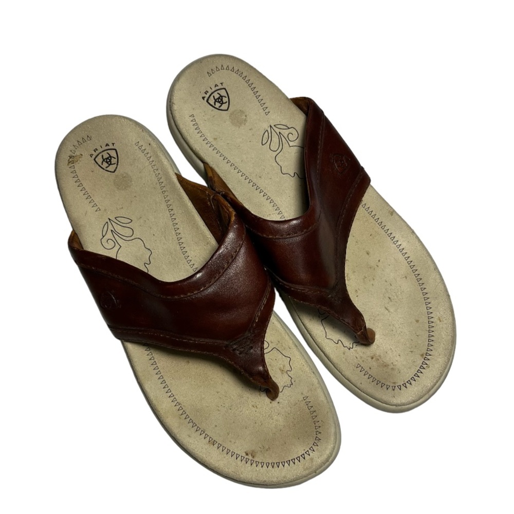 Ariat Thong Sandals Shoes Flip Flop Brown Leather Women's Size 8 Style 97021